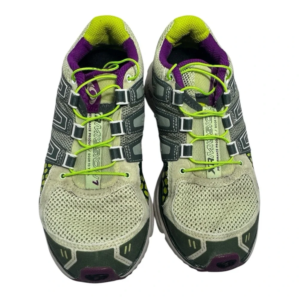 🔥Salomon 🤑XR Mission Trail Running Hiking Shoes Green Purple Quicklace‎ 6.5 - Picture 6 of 9